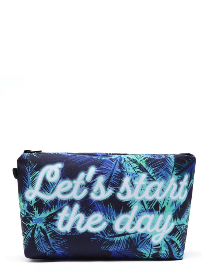 Romwe Palm Tree & Slogan Print Makeup Bag