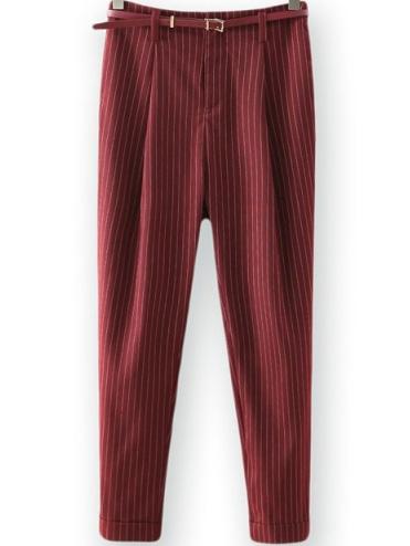 Romwe Vertical Striped Belt Red Pant