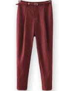 Romwe Vertical Striped Belt Red Pant
