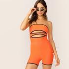 Romwe Neon Orange Cutout Front Contrast Piping Tube Romper