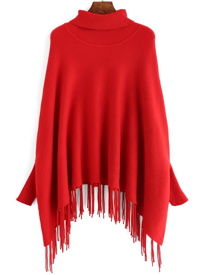 Romwe Turtle Neck Tassel Loose Sweater