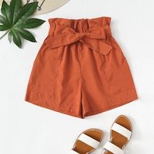 Romwe Ruffle Waist Self Tie Paperbag Shorts