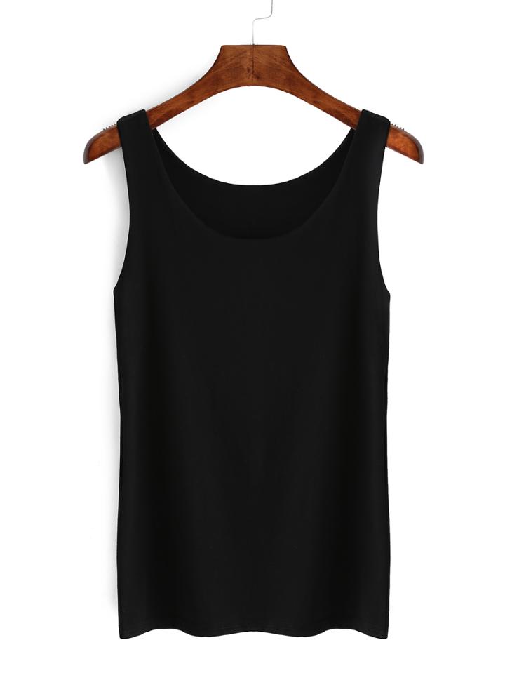 Romwe Round Neck Black Tank Top