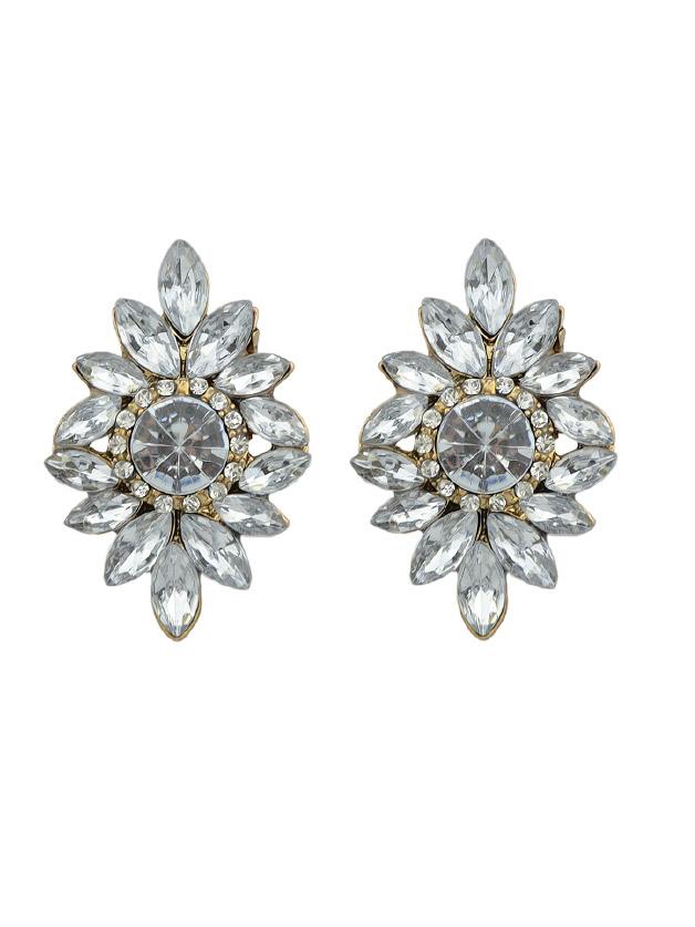 Romwe White Vintage Rhinestone Flower Earrings