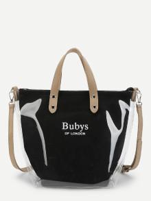 Romwe Letter Detail Shoulder Bag With Handle