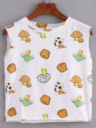 Romwe Mushroom & Pumpkin Print Crop Tank Top - White