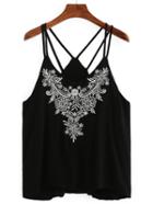 Romwe Embroidered Neckline Stappy Cami Top