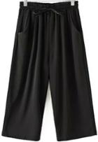 Romwe Drawstring Straight Chiffon Black Pant