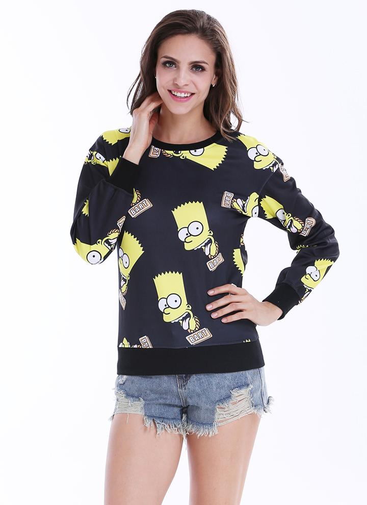 Romwe Black Long Sleeve Simpson Print Sweatshirt
