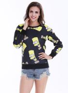 Romwe Black Long Sleeve Simpson Print Sweatshirt