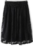 Romwe Black Bow Pleated Lace Skirt