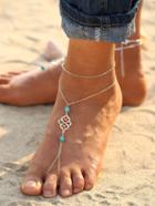 Romwe Turquoise Detail Chain Anklet With Toe Ring