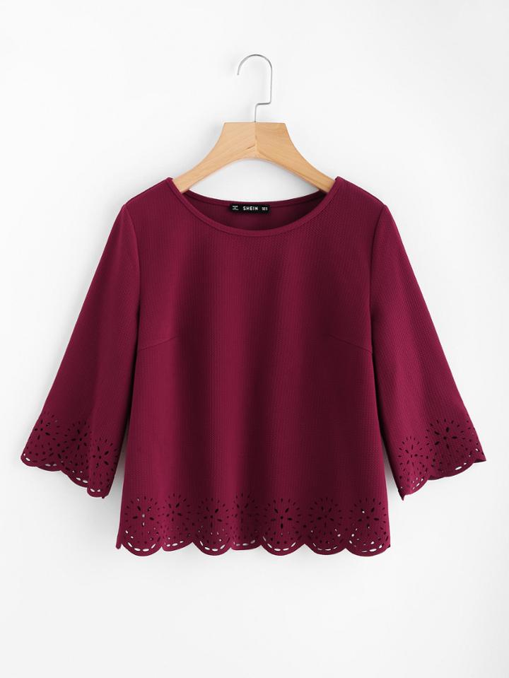 Romwe Scallop Laser Cut Textured Blouse