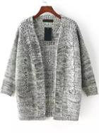 Romwe With Pockets Cable Knit Grey Cardigan