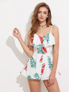 Romwe Watermelon Print Ruffle Trim Layered Playsuit