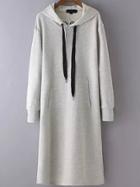 Romwe Hooded Drawstring Grey Sweatshirt Dress With Pocket