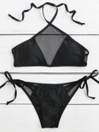 Romwe Net Detail Side Tie Bikini Set