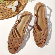 Romwe Peep Toe Braided Slingback Flats