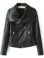 Romwe Black Long Sleeve Zipper Crop Pu Jacket