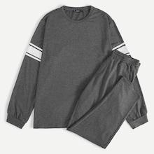Romwe Guys Contrast Panel Pullover & Pants Pj Set