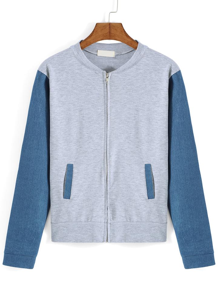 Romwe Color-block Zipper Pockets Coat