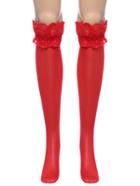 Romwe Red Lace Top Thigh High Stockings Nightclubs Pantyhose