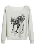 Romwe Grey Deer Print Raglan Sleeve Sweatshirt