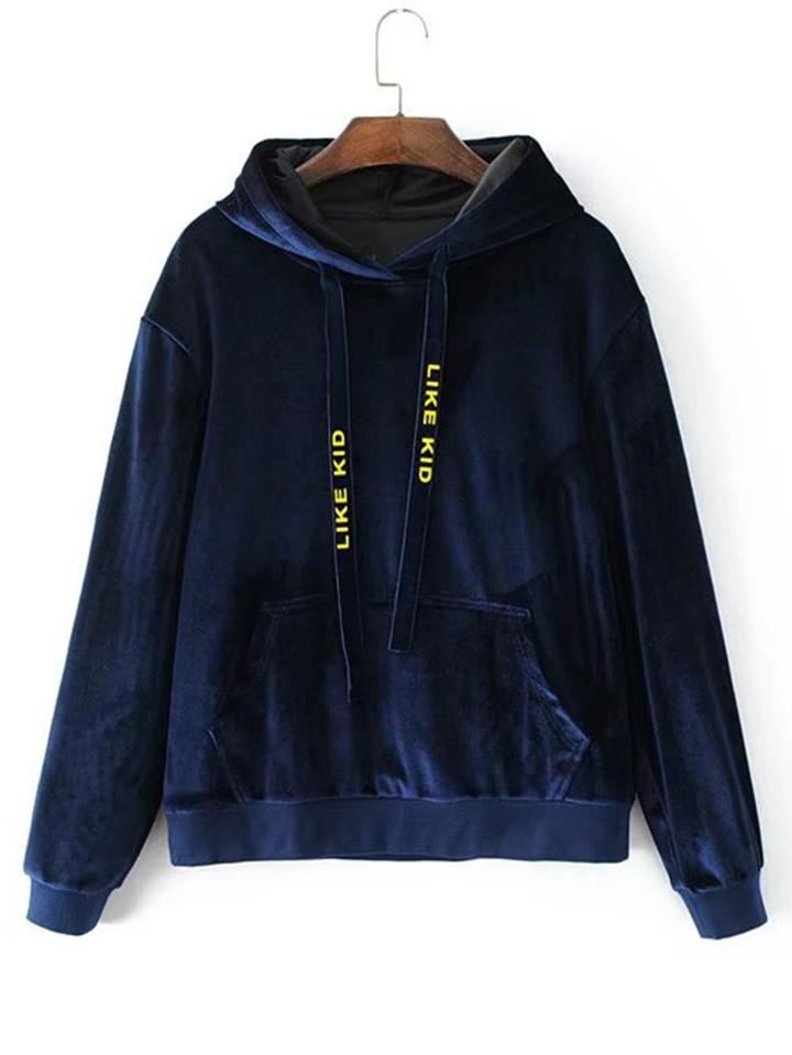 Romwe Slogan Strap Velvet Hoodie