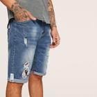 Romwe Guys Ripped Roll Up Washed Denim Shorts