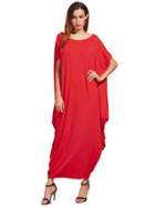 Romwe Red One Shoulder Dolman Sleeve Maxi Dress