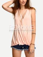 Romwe Pink Sleeveless Criss Cross Ruffle Tank Top
