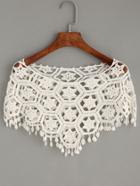 Romwe White Hollow Out Crop Crochet Poncho