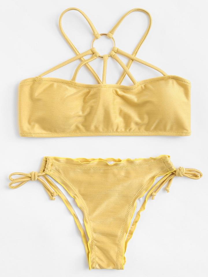Romwe Ring Linked Strappy Bikini Set