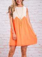 Romwe Contrast Lace & Chiffon Tank Dress - Orange