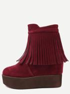 Romwe Burgundy Faux Suede Tassel Hidden Heel Ankle Boots
