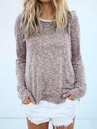 Romwe Grey Round Neck Long Sleeve Loose T-shirt
