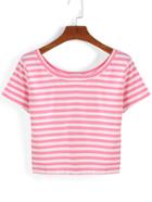 Romwe Thick Striped Crop T-shirt - Pink