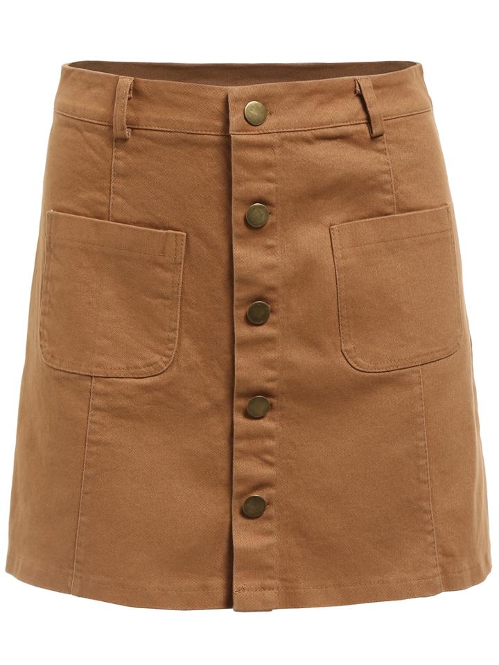 Romwe Single Breasted A-line Skirt With Pocket