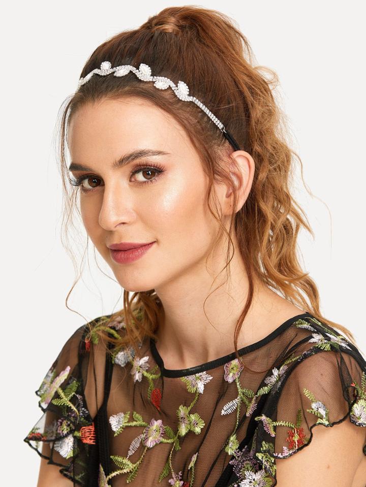 Romwe Rhinestone Decorated Leaf Design Headband