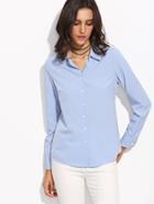 Romwe Blue Pointed Collar Blouse With Buttons