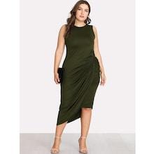 Romwe Plus Asymmetrical Hem Twist Side Dress