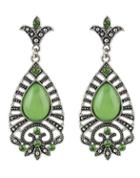 Romwe Green Drop Gemstone Silver Dangle Earrings