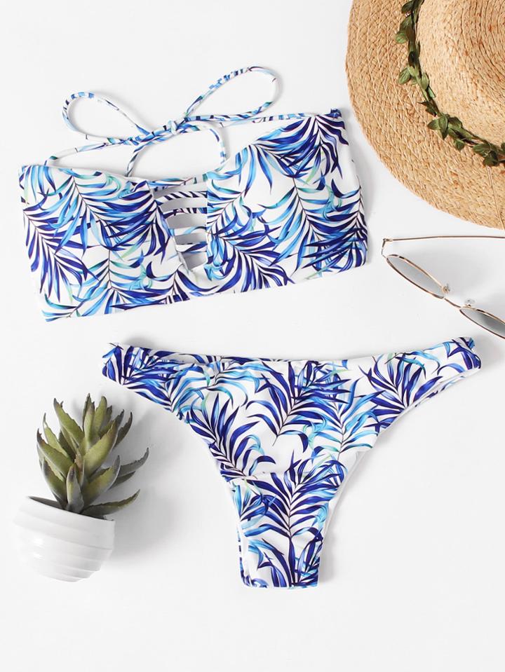 Romwe Jungle Print Ladder Cutout Bikini Set