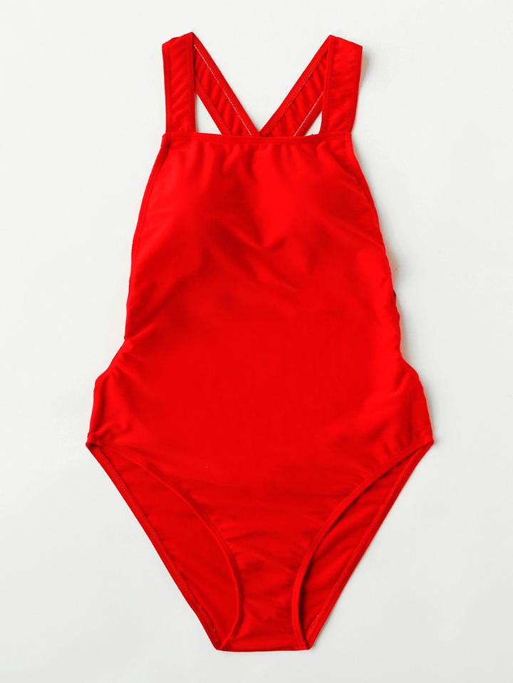 Romwe Criss Cross Open Back Swimsuit
