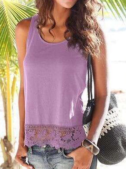 Romwe Purple Crochet Trim Tank Top