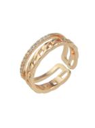 Romwe Rosegold Colorrhinestone Cluster Wide Cuff Finger Rings