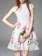 Romwe White Collar Embroidered A-line Dress