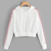 Romwe Contrast Stripe Tape Raglan Sleeve Hoodie