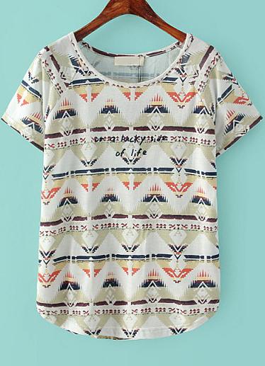 Romwe White Short Sleeve Geometric Print T-shirt