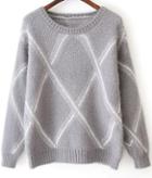 Romwe Diamond Patterned Loose Grey Sweater